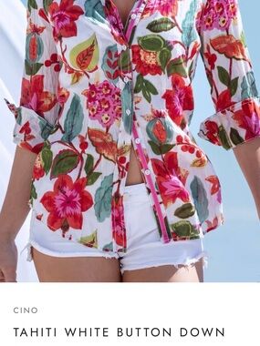 CINO Tahiti White Floral Button-Down Shirt